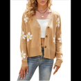 thumbnail image 2 of Cárdigan de Punto Acanalado para Mujer, Abrigo Tipo Suéter de Punto Jacquard con Botones y Margaritas Bonitas Camello M, 2 of 10