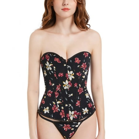 

Corsets for Women Bustier Sexy Lace Up Corset Top Satin Floral Pleated Boned Overbust