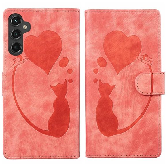 For Samsung Galaxy A25 5G 6.5" Cat Patterned Embossed Strong Magnetic Attachment/Closure, Card Slots/Pocket, PU Leather Flip Wallet Case ,Orange,For Galaxy A25 5G