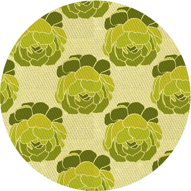 Ahgly Company Machine Washable Indoor Round Transitional Dark Yellow Green Area Rugs, 8' Round
