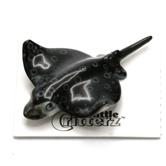 Little Critterz Black Ray Spotted Eagle Ray "Snout" - Handcrafted Home Decor Reptile Decorative Figurine - Miniature Porcelain Figurine