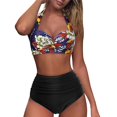 thumbnail image 2 of Womens Two Piece Swimsuits Women Vintage Swimsuit Two Piece Retro Halter Ruched High Waist Print Bikini Set, 2 of 6