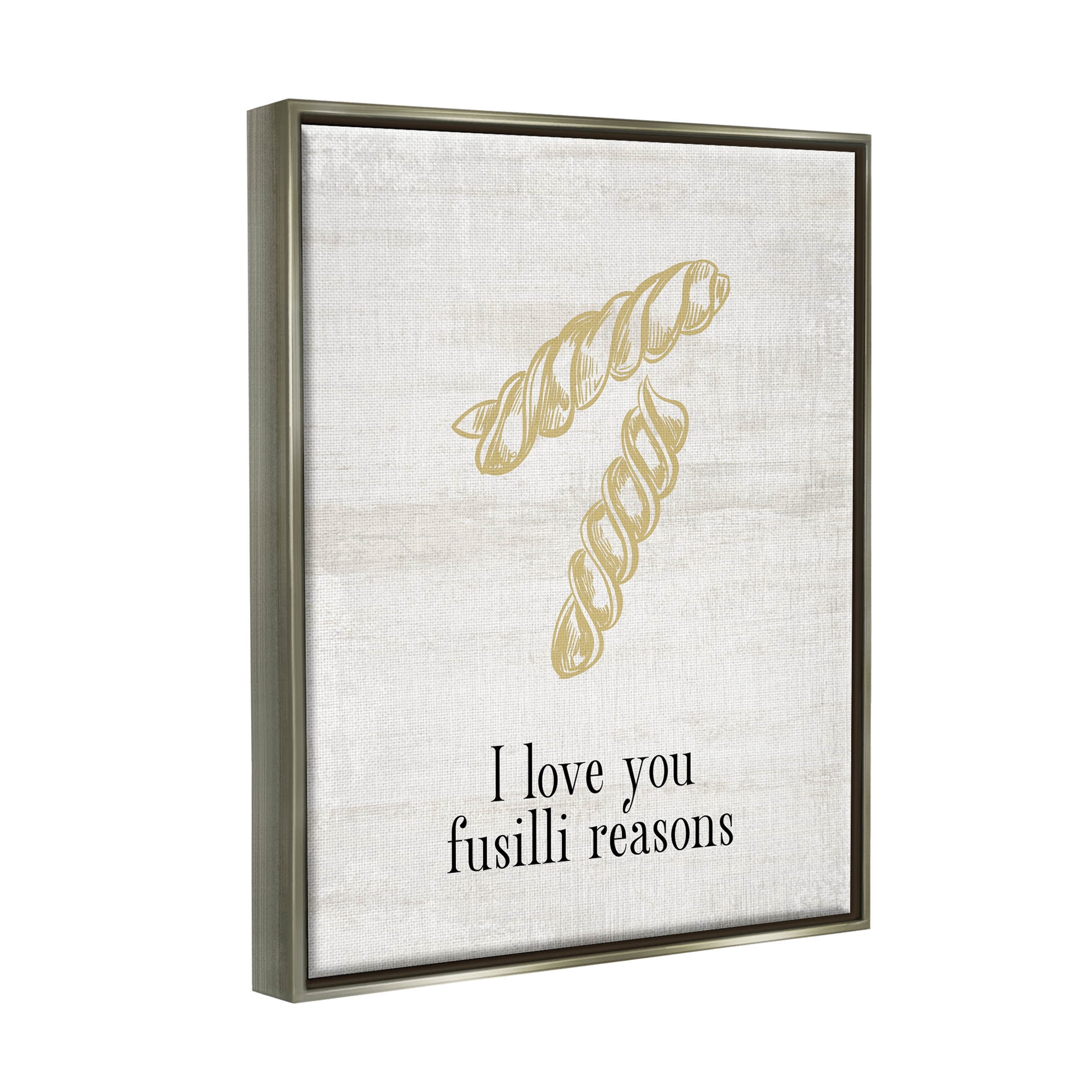 Stupell Industries Love You Fusilli Reasons Phrase Graphic Art Luster Gray Floating Framed Canvas Print Wall Art, Design by Lil' Rue
