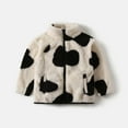 thumbnail image 2 of DHFJKG Toddlers Kids Fluffy Zip Up Jackets Winter Outwear Heart Cow Printed Long Sleeve Stand Collar Fuzzy Coat With Pockets For Boy Girl Cold Weather Holiday Outerwear, 2 of 4