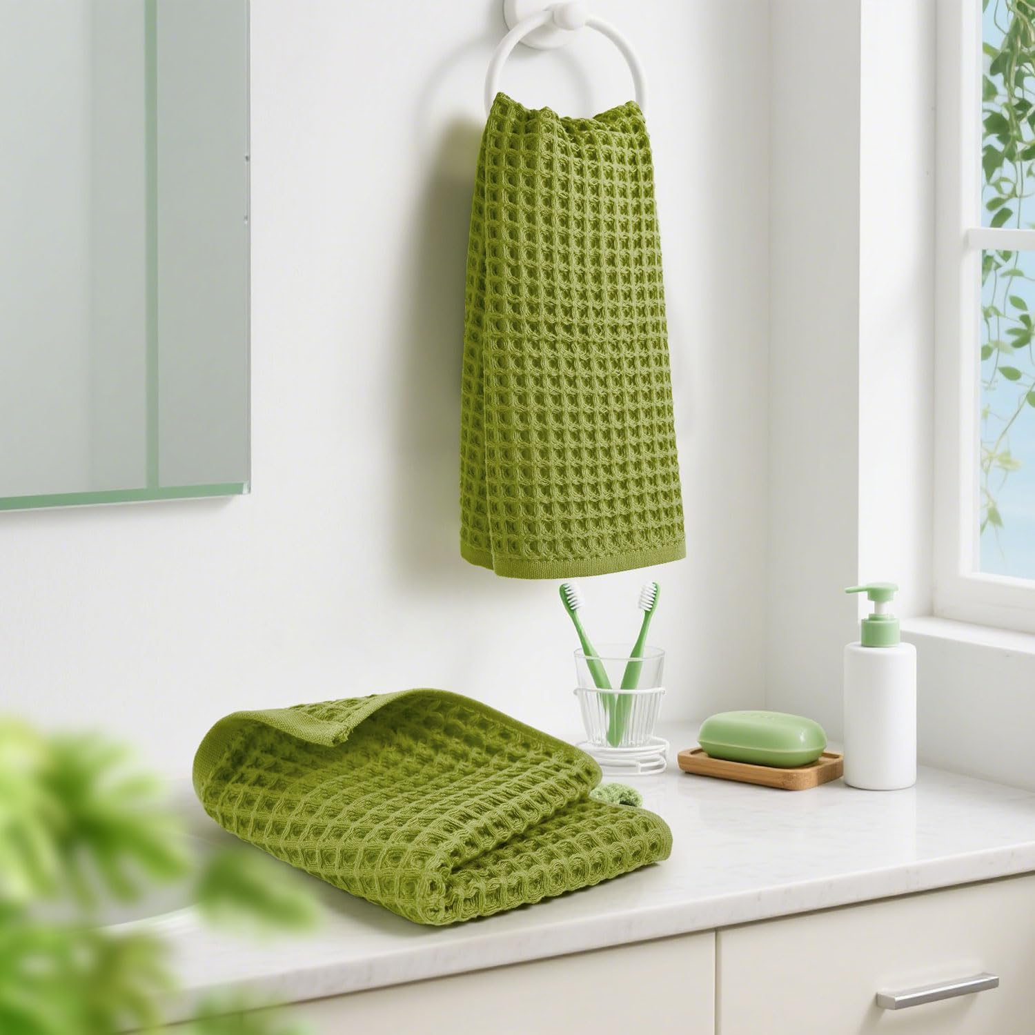 Waffle Hand Towels for Bathroom Kitchen 2-Piece (Rust) – Cotton Quick Dry, Super Soft, Absorbent Towels for Fall Decor, 13x29”