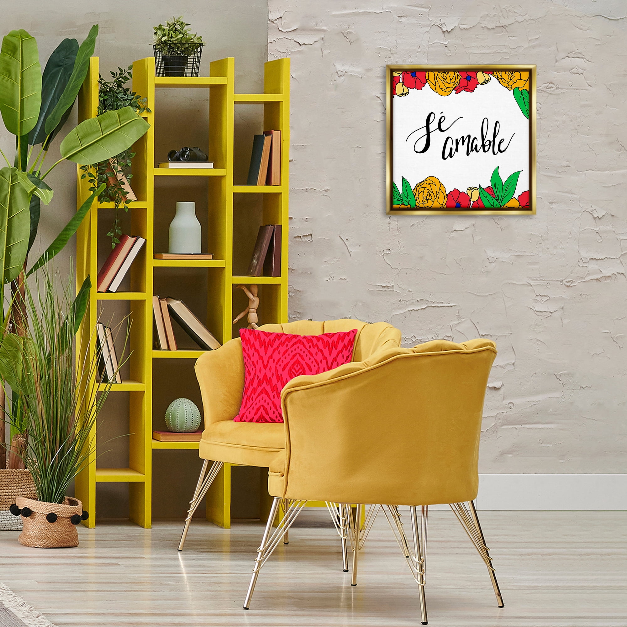 Stupell Industries Sé Amable Florales Tropicales Inspirational Quotes & Sayings Painting Gold Floater Framed Art Print Wall Art, 18 x 18