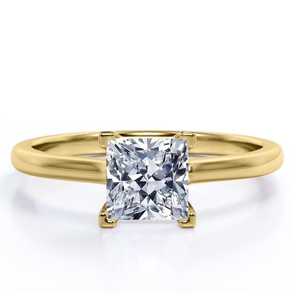 JeenMata Solitario Brillante Anillo de Compromiso con Punta de Corte Princesa de 1,25 Quilates, Baño de Oro Amarillo de 18 K sobre Plata