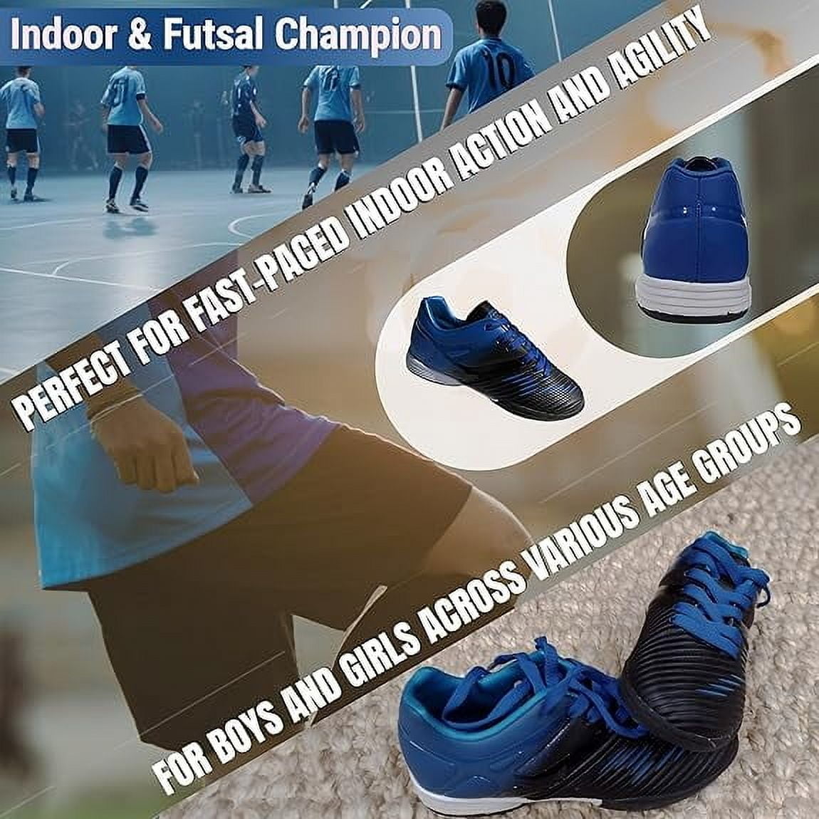 Vizari Liga Indoor Football Shoes for Kids | 100% Synthetic and Machine Washable Indoor Cleats with Rubber Sole | Durable and Comfortable for Boys and Girls | Ideal for Indoor Soccer and Futsal