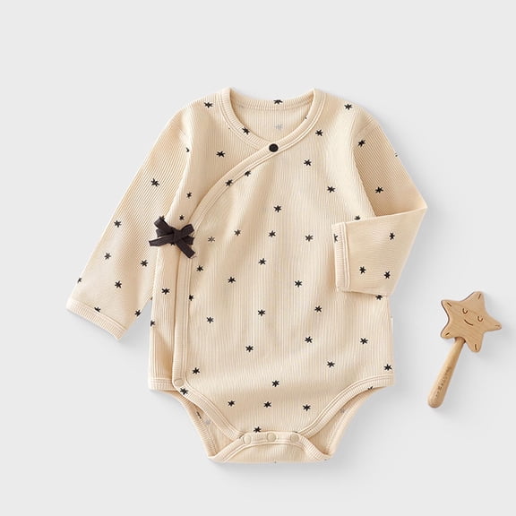 Baby Onesies Boy Infant Boys Girls Long Sleeve Star Moon Striped Ribbed Romper Baby Boy Romper Beige 0-3 Months