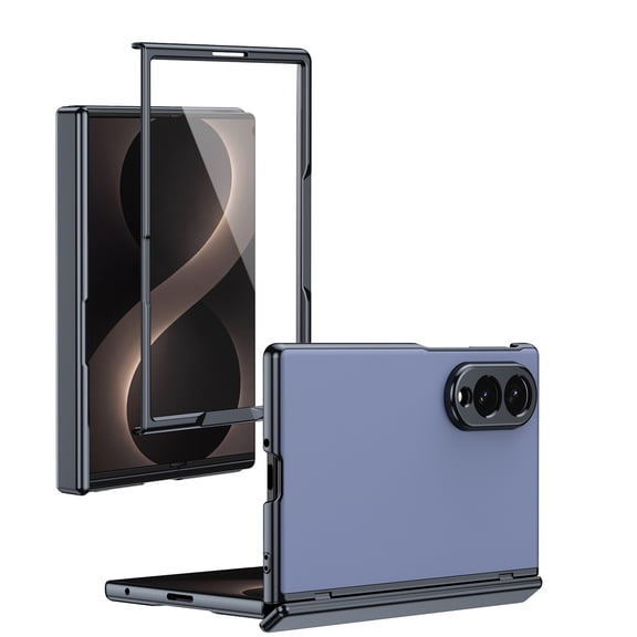 LHNUNP Case for Samsung Galaxy Z Fold 8 with Front Screen Protector, Slim Hard PC Cover, Camera Guard, Hinge Protection,Blue