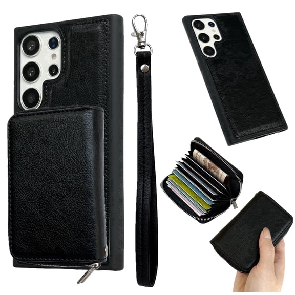 Allytechgroup Card Holder Leather Wallet Cell Phone Case with Wrist Strap for Samsung Galaxy A54 5G, Black