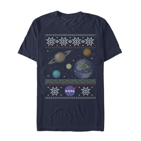 Men's NASA Ugly Christmas Planet Print Graphic Tee Navy Blue Large
