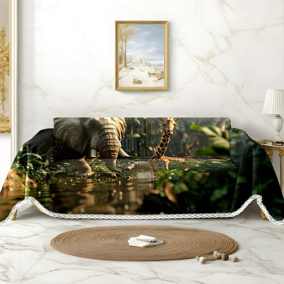 Throw Sofa Cover Soft Washable Decorative Couch Covers for 3 Cushion with Tassels Furniture Protector for Pets and Kids 71x91in