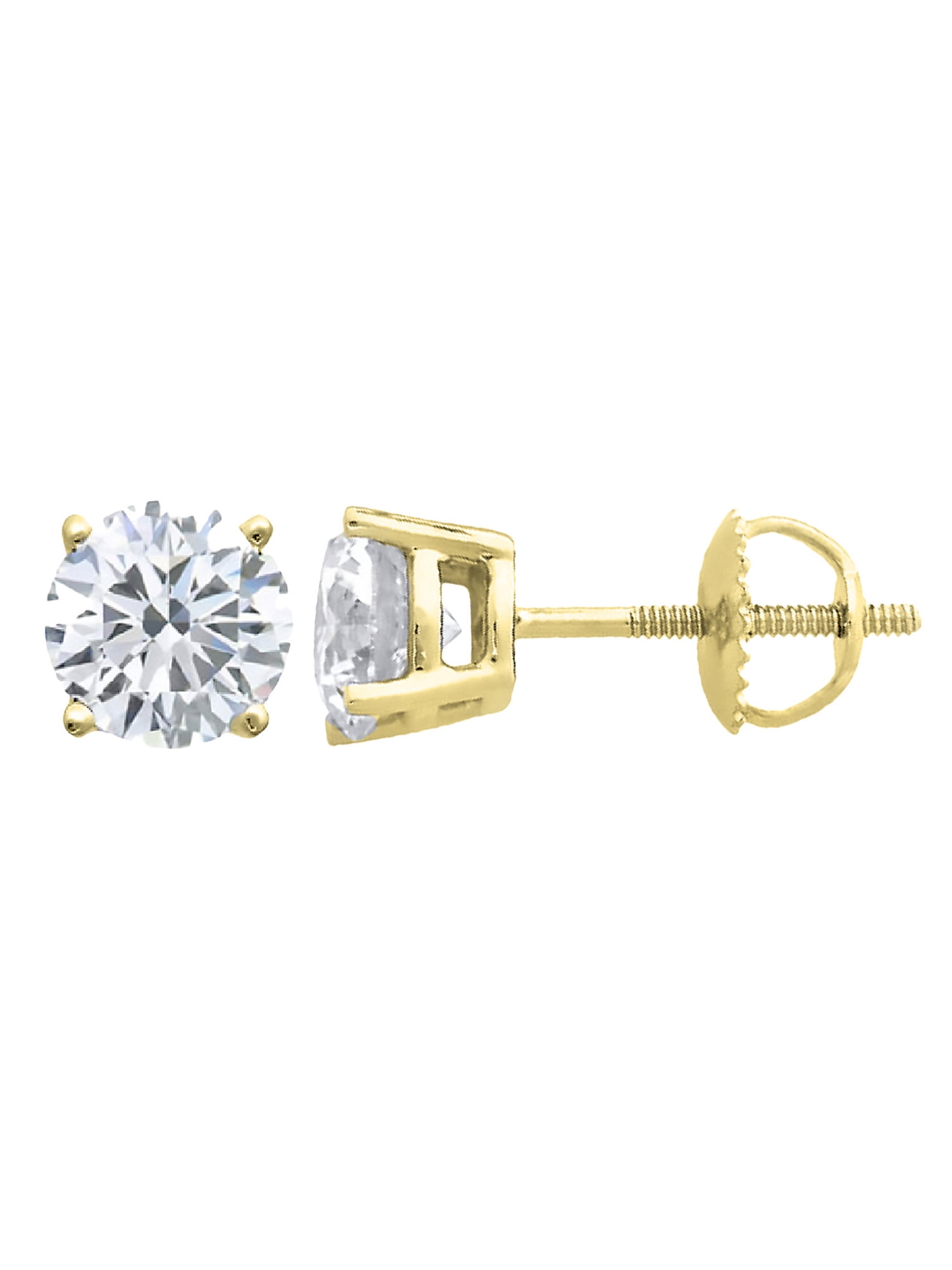 1CT Brilliant Diamond Pearl Earrings 14k Yellow Gold Flower Studs Screw-Back