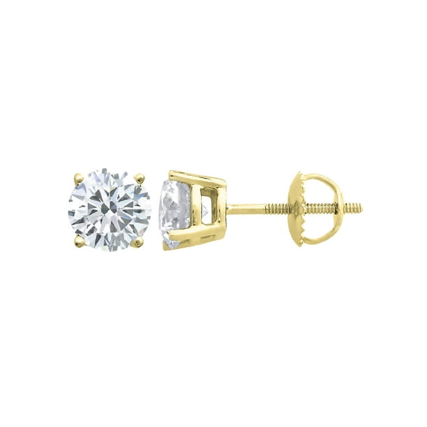 yellow gold round diamond stud earrings