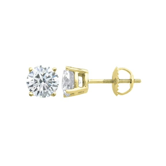 (1/2 carat) 14K Yellow Gold Round Diamond Stud Earrings with Screwback in I3-I4 Clarity