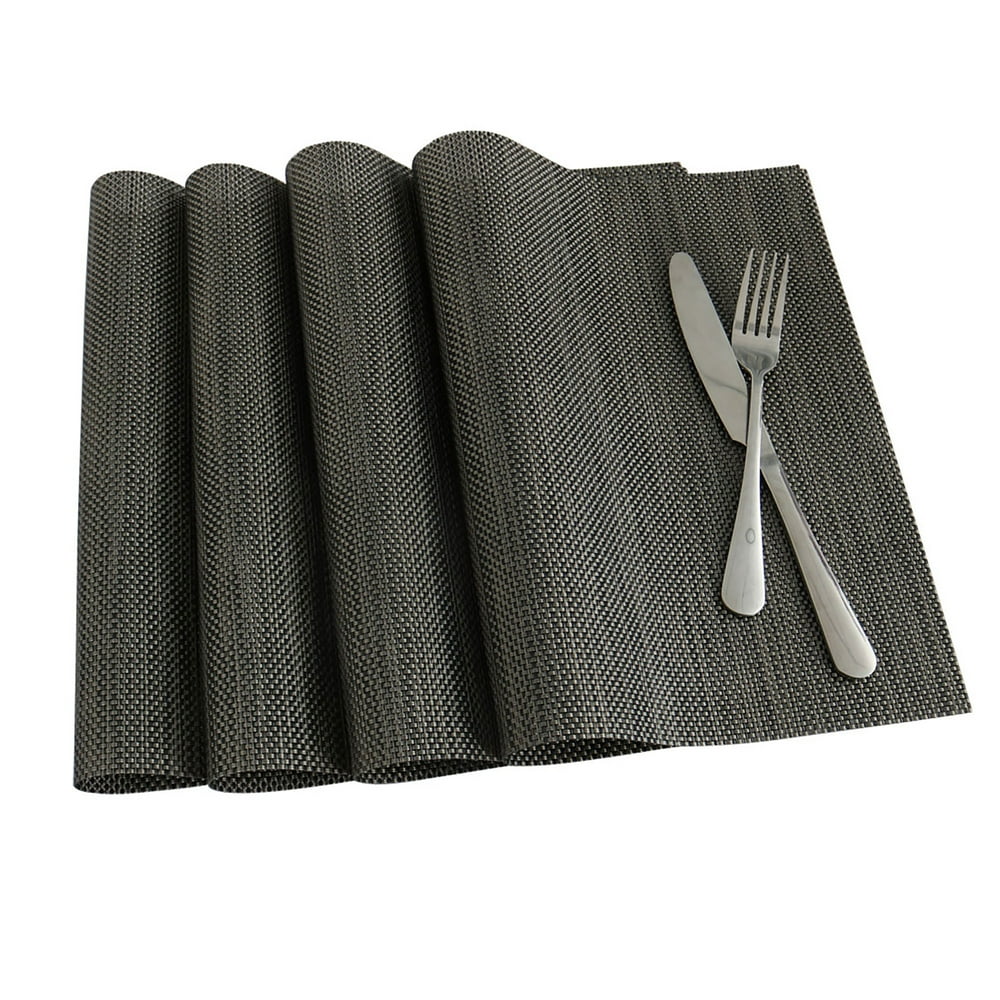 Heat Resistant Removable PVC Table Mats Woven Placemats Dark Gray 4pcs