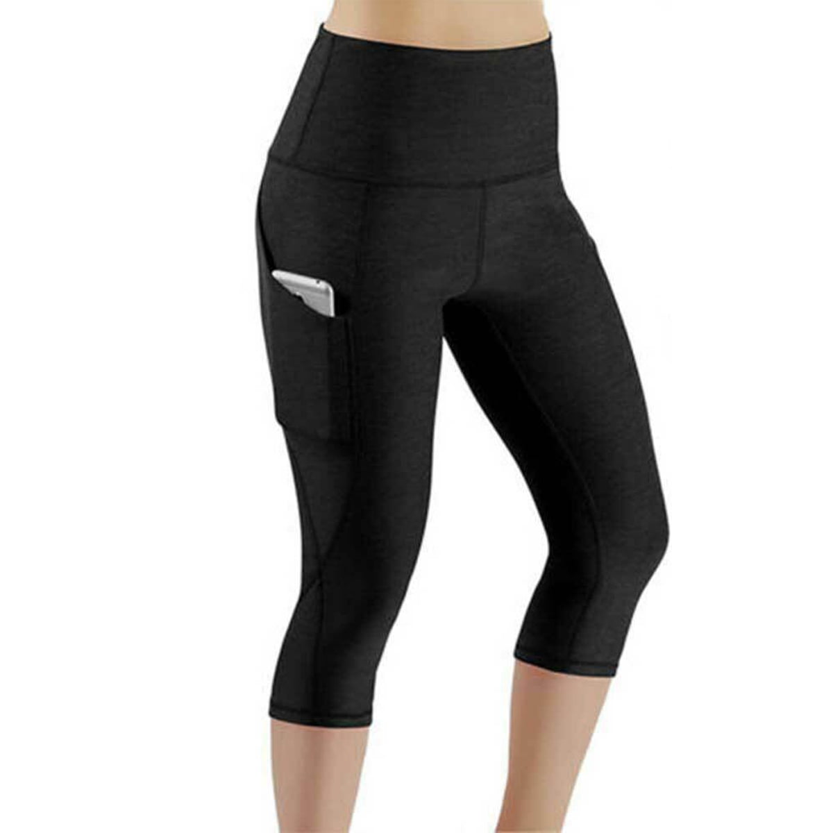 Womens 3/4 Capri Yoga Pants Gym Fitness Sports Cropped Leggings With Pocket 