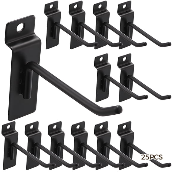 Heavy Duty Wall Hooks 50 lbs – 25 Pack Gridwall Hooks & Hangers, 3.9" Black Iron, Rust-Resistant, with Mounting Hardware, for Garage, Hardware Store, Warehouse