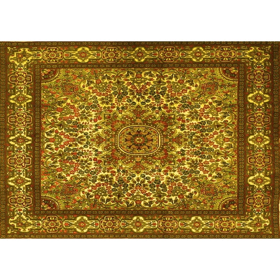 Ahgly Company Machine Washable Indoor Rectangle Persian Yellow Traditional Area Rugs, 5' x 7'