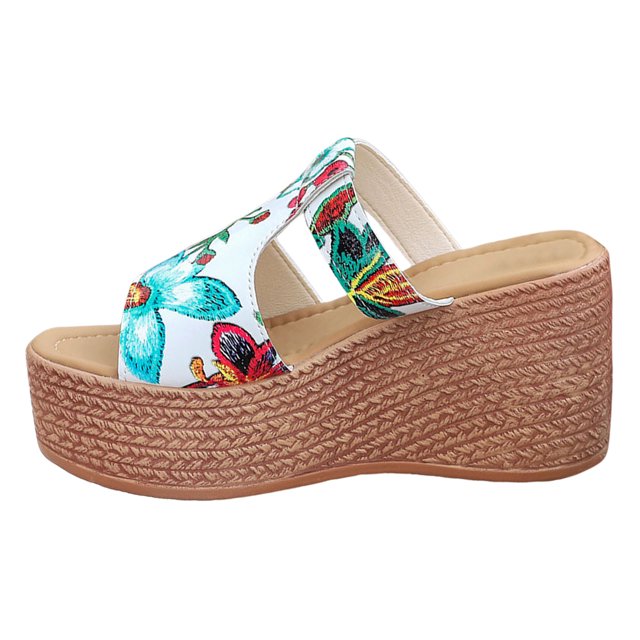 Bmisegm Ladies Summer Casual Printed Leather Hollow Out Slope Heel Beach Thick Bottom Large Size Sandals Slippers Womens Sandals Summer White 9