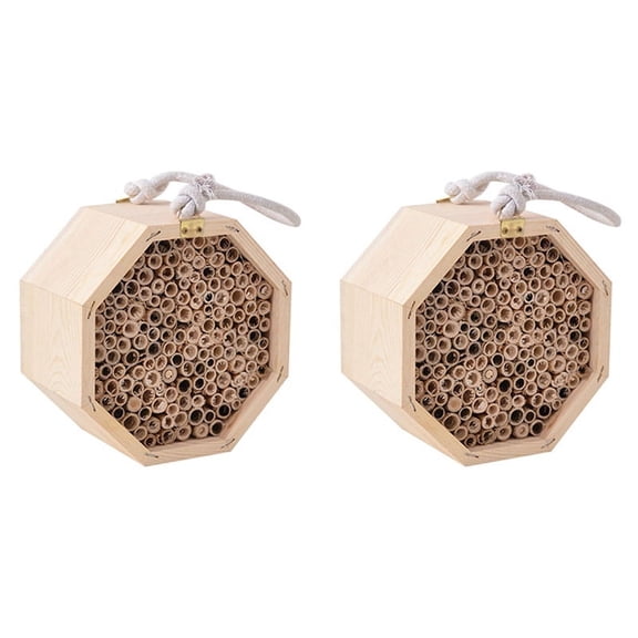 2X Wooden Insect Bee Bug House Natural Eco-Friendly Wood Insect Hotel Garden Nest Easy Installation Beautiful Easy Care