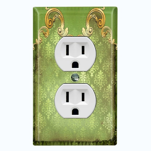 Metal Light Switch Plate Cover Elegant Green Honeycomb Frame Damask DAM067