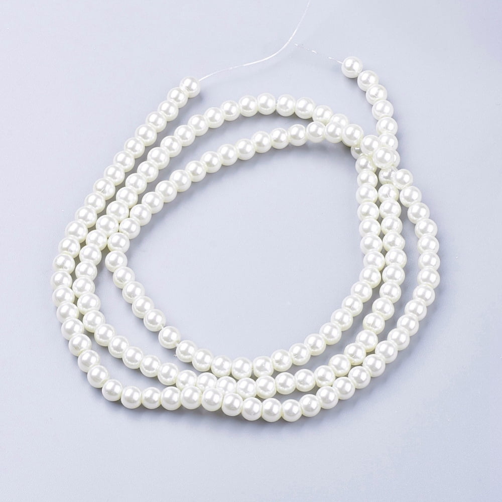 Glass Pearl Beads Strands Pearlized Round Creamy White 6mm Hole: 1mm 140pcs/strand 32 inch diy