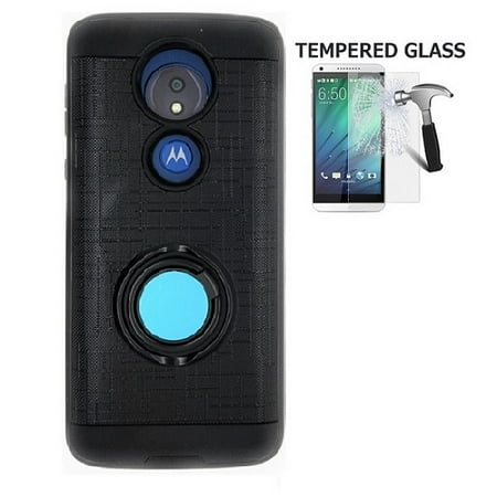 - Phone Case for Motorola Moto G7 Power / Moto G7 Supra (Not fit: Moto G7 & Moto G7 Play), Metal Texture Design Ring Stand Case + Tempered Glass Screen Protector (Black)