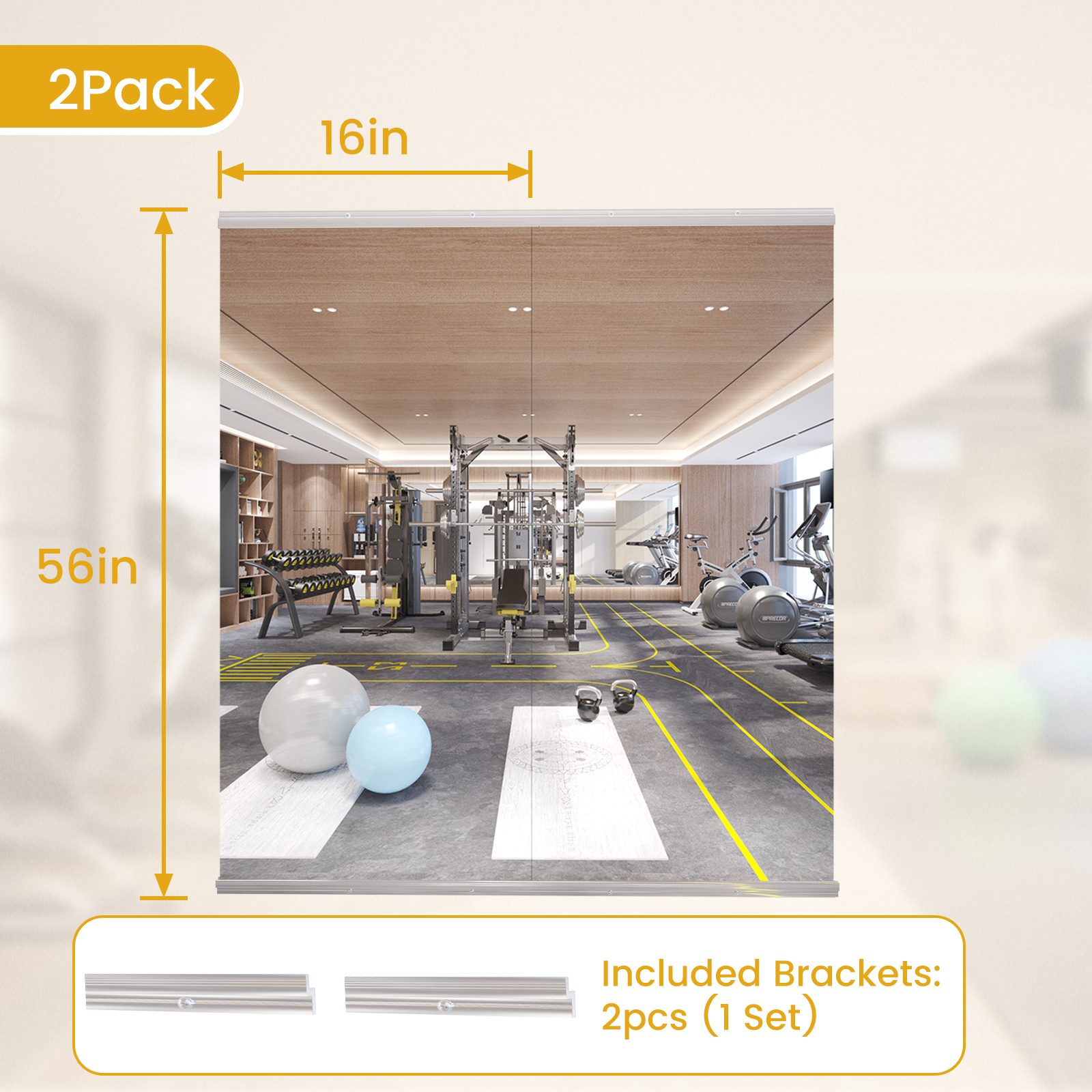 STAWDY Frameless Gym Mirror, 56x16 Inch (2-Pack) photo 2