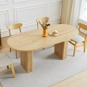 70.8 Inch Dining Table for 4-6 People, Oval Kitchen Table with Wood Strip Base, Modern Farmhouse Large Round Dining Room Tables for Kitchen Living Room (Natural)