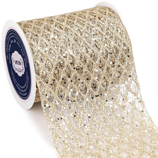 Cinta decorativa VATIN de 15 cm, malla dorada con purpurina, 9 m
