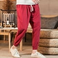 thumbnail image 6 of YABCSAZ Men's Linen Harem Pants Drawstring Elastic Waist Casual Lightweight 3/4 Baggy Pants Loose Beach Baggy Pants with Pockets, 6 of 8