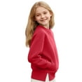 thumbnail image 5 of Cotton Sweatshirts for Girls Crewneck Plain Pullover with Pockets Side Split Hem Casual Long Sleeve Fall Tops (11 Years, Red), 5 of 7