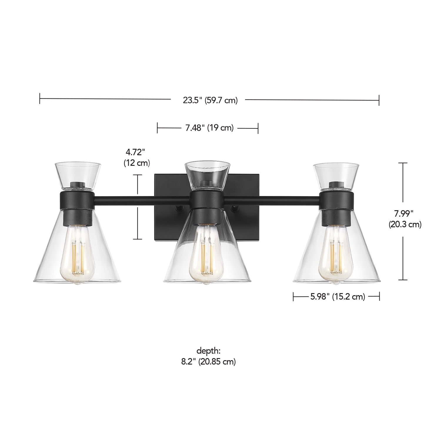 Globe Electric Lofty Chic Style 3-Light Matte Black Vanity Light with Clear Glass Shades, LED Bulbs