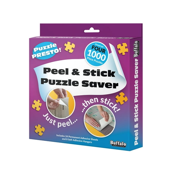 (4 Pack) Puzzle Presto! Peel & Stick Puzzle Saver: The Original and Still The Best Way to Preserve Your Finished Puzzle! 24 Adhesive Sheets and 8 Adhesive Hangars.