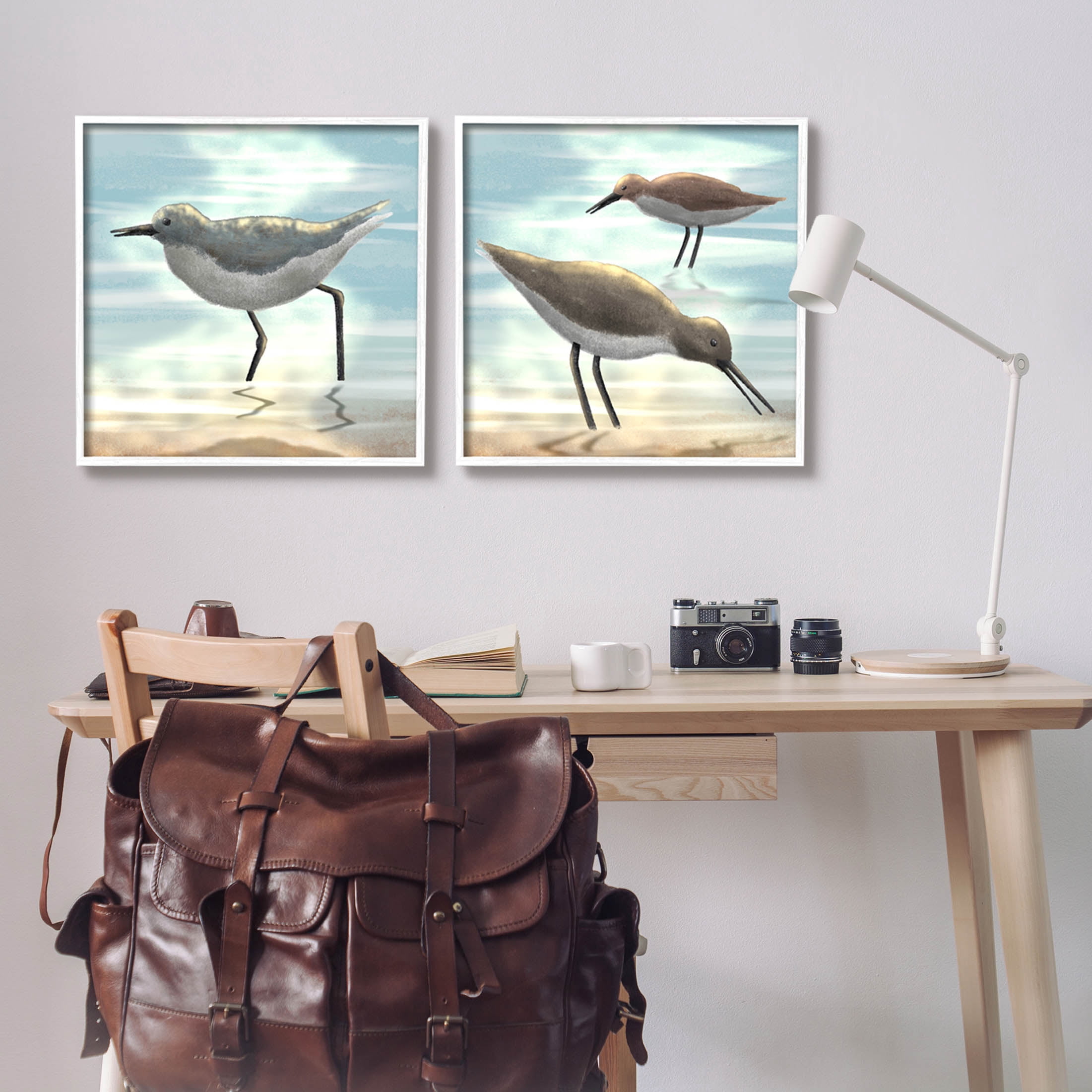 Stupell Industries Dawning Friends Sandpiper Coast Graphic Art White Framed Art Print Wall Art, Set of 2, Design by Marcus Prime
