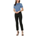 thumbnail image 2 of Unique Bargains Women's Bow Tie Neck Office Elegant Short Sleeve Blouse Top L Blue, 2 of 6