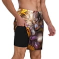 thumbnail image 2 of Yiaed Cute Cat Sunflower Print Mens Swim Trunks Bathing Suit Compression Liner Beach Swim Shorts Swimwear Quick Dry Zipper Pocket No-Chafing Board Short-3X-Large, 2 of 6