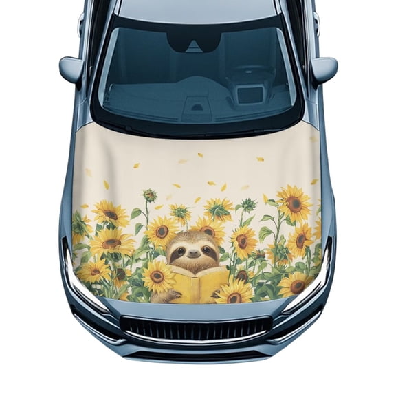 Psesaysky Sunflower Sloth Car Hood Cover Polyester Hood Protector Universal Fit Automobile Decoration Exterior Elastic Fabric Auto Essentials Gift for Friend Family