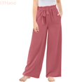 thumbnail image 2 of LYHaoo Girls Wide Leg Palazzo Pants High Elastic Smocked Waist Flowy Cute Long Trousers for Kids School Casual Beach(Red), 2 of 7