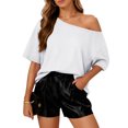 thumbnail image 4 of Off The Shoulder Tops Oversized Tshirts Short Sleeve Basic Tee 2026 Casual Summer Fashion Clothes White 2XL, 4 of 6