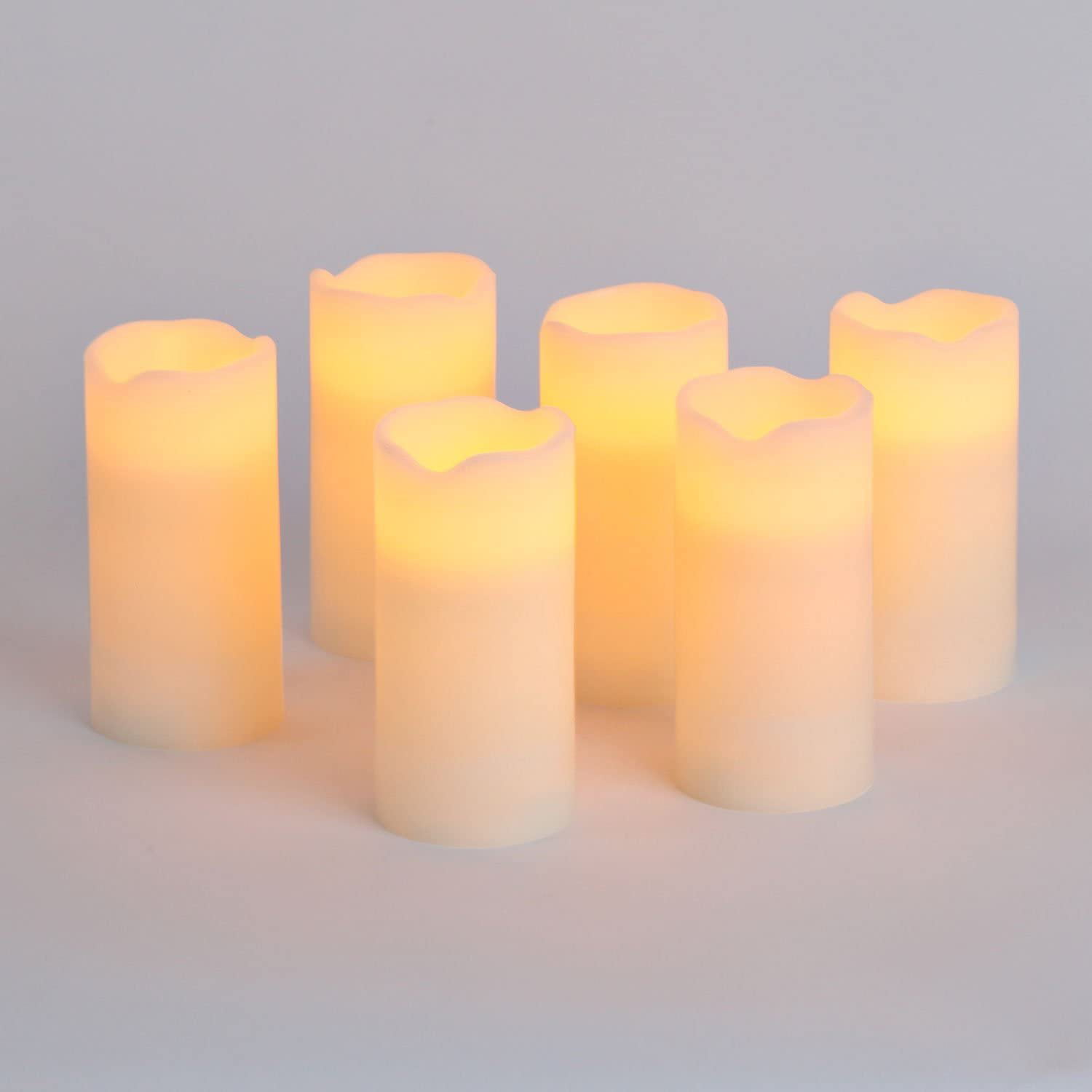 Lot 9 LED Battery Candle Ivory Unscented Pillar Real Wax Remote Electric SAFETY 