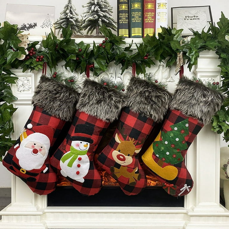 4 Pack 18 Knit Christmas Stockings with Name Tags, Large Cable
