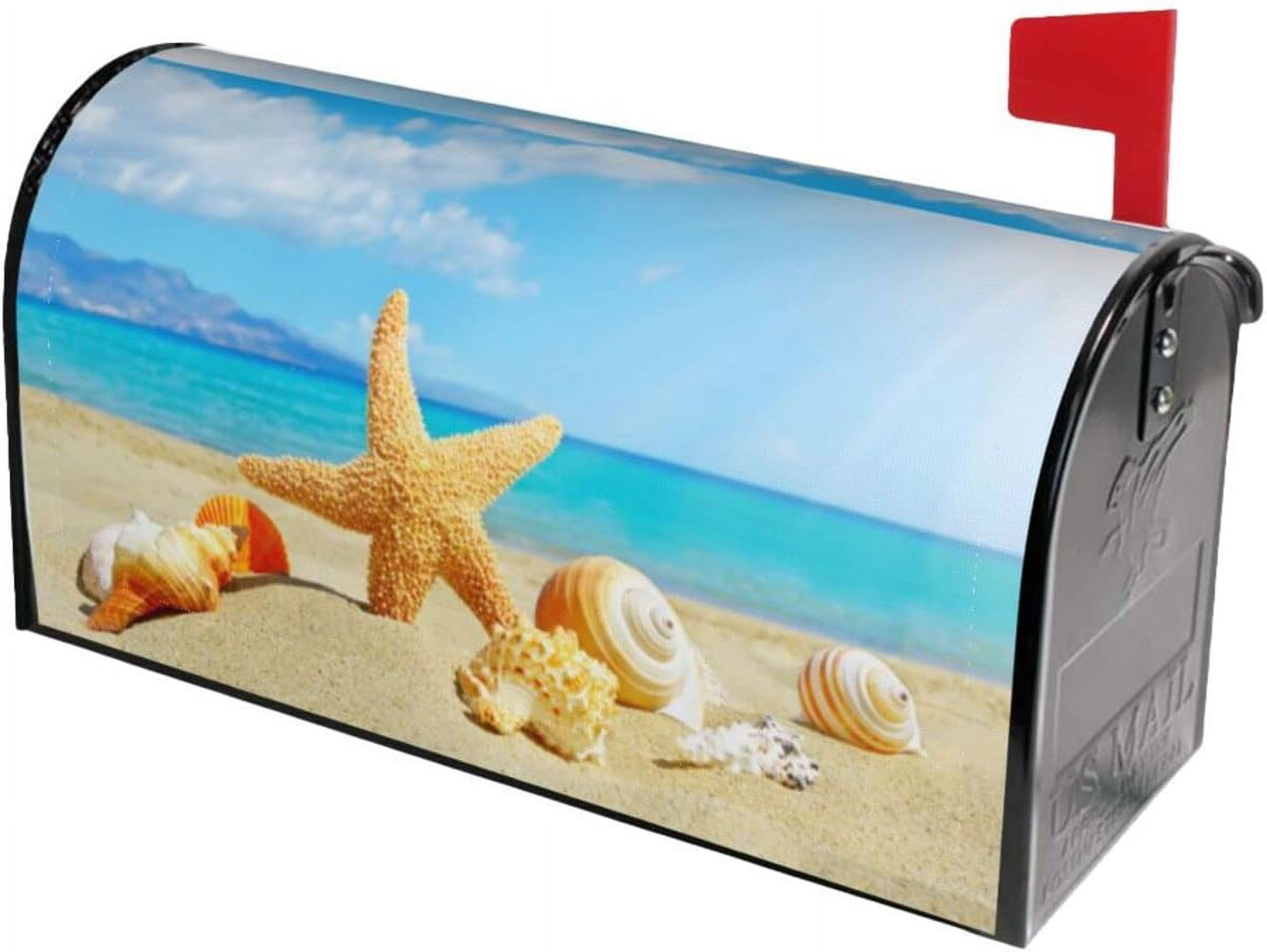 Coastal Holiday Summer Beach Starfish and Shells Mailbox Magnetic Post Mailbox Cover Garden Decor Outdoor Large 25.5" X 21"