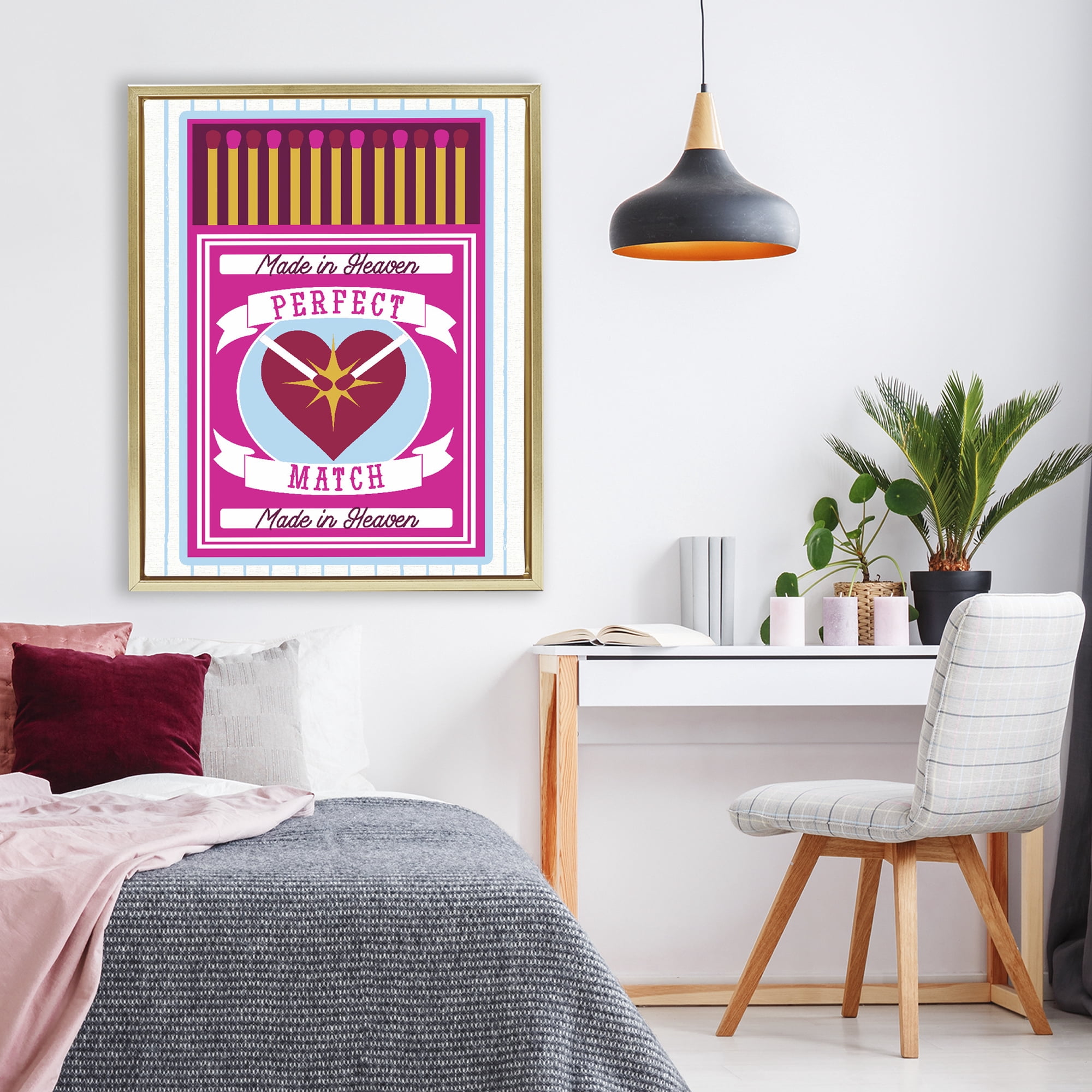 Stupell Industries Perfect Match Made In Heaven Gold Framed Floater Canvas Wall Art, design by Lil' Rue