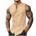 thumbnail image 3 of TaTaai Mens Linen Like Sleeveless Vest Stand Collar Button Up Retro Breathable Quick Dry for Running Cycling Hiking Outdoor Gift, 3 of 6