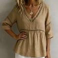 thumbnail image 6 of Women's V Neck T Shirts 3/4 Sleeve Blouse Summer Tops Dressy Casual Loose Fit Basic Tees by Yigetop Khaki L, 6 of 6