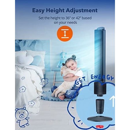PARIS RHÔNE Tower Fan with Remote, 90° Oscillating Quiet Cooling Fan, 42'' or 36'' Height Adjustable, 5 Speeds, Sleep Mode, 12H Timer, Tall Standing Room Fan for Bedroom, Office and Home