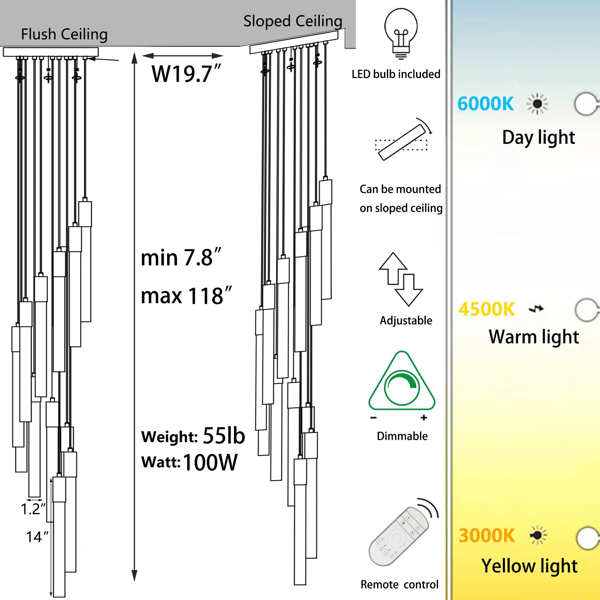 Mini Crystal Chandelier Modern Stairwell Chandelier LED Pendant Light Fixture for Living Dinning Room,Flush Mount High Ceiling Light Fixtures for Bedroom(LED Bulbs Included, 14 Lights)